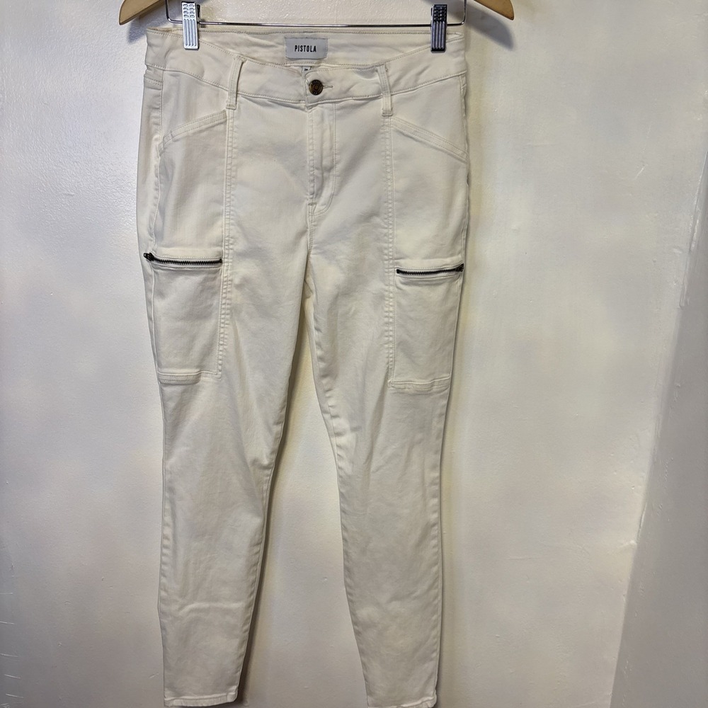 Pistola Hannah Skinny Cotton  Zip Cargo Pants Ecru Ivory Women Size 28 Not White